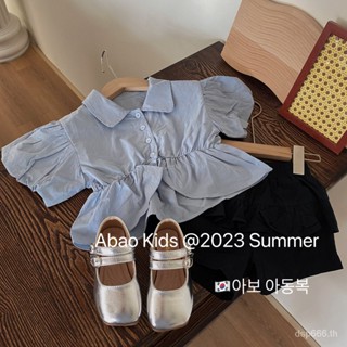 Japanese and Korean childrens wear girls summer suit 2023 new western style baby Korean style top skirt fashionable two-piece suit EMMT