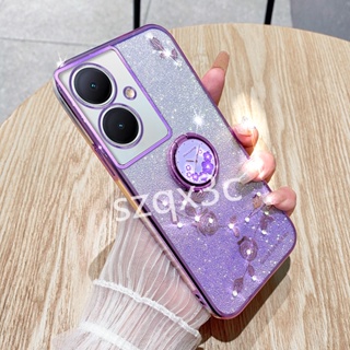 เคสโทรศัพท์มือถือนิ่ม ลายกลิตเตอร์ ไล่โทนสี สีชมพู สีม่วง พร้อมแหวนขาตั้ง สําหรับ VIVO Y78 Y27 Y36 Y02 Y02T Y02A Y16 Y22 Y22S Y35 Y77 V27 V27e V25 Pro V25e 5G 4G