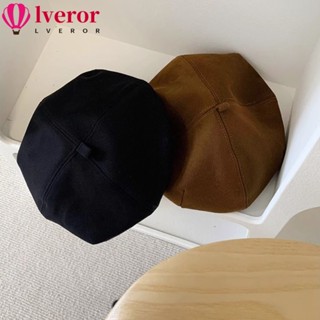 Lveror หมวกเบเร่ต์ หมวกบีนนี่ ผ้าฝ้าย ทรงแปดเหลี่ยม สีพื้น สไตล์วินเทจ แฟชั่นฤดูหนาว สําหรับผู้หญิง