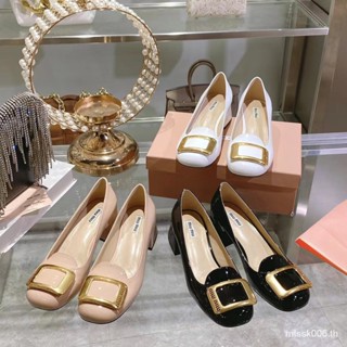 miu0503 รองเท้าหนัง หัวกลม ส้นหนา
