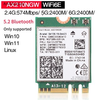 อะแดปเตอร์การ์ดไร้สาย WiFi 6E Intel AX210 บลูทูธ 5.2 M.2 AX210NGW 2.4Ghz 5Ghz 6Ghz 5374Mbps 802.11ax AX200 N สําหรับแล็ปท็อป PC