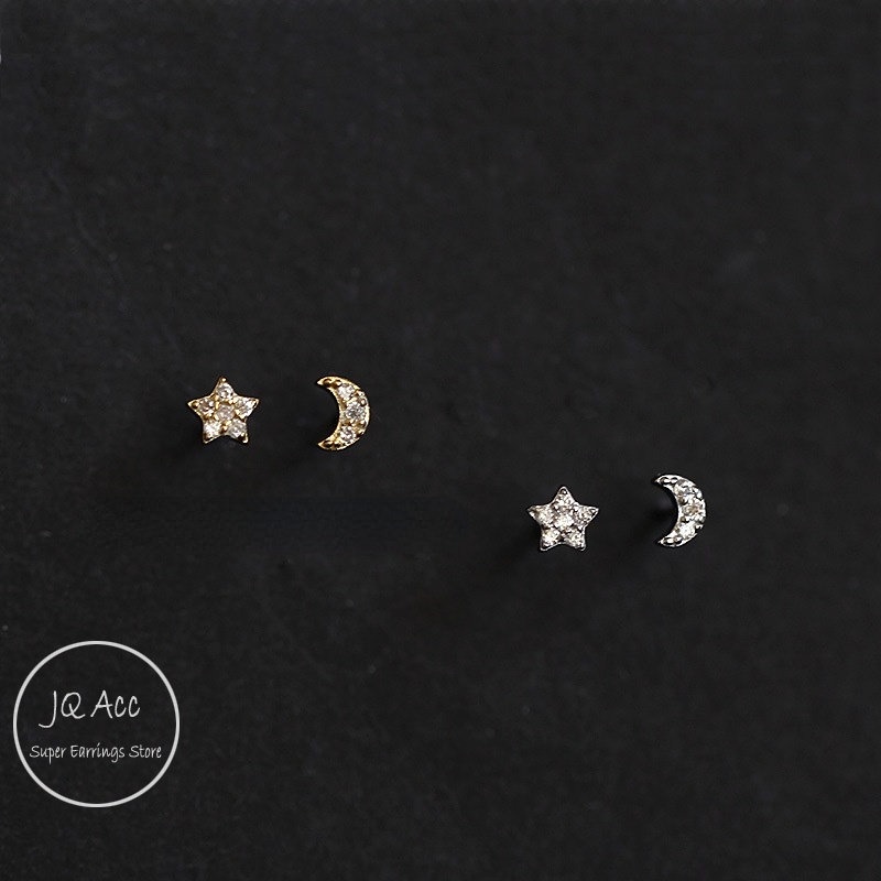 Zircon Moon Stud Earings สําหรับผู้หญิง Star ต่างหูสําหรับผู้หญิงชุด Hypoallergenic Non Tarnish อุปกรณ์เสริมชุดเครื่องประดับ