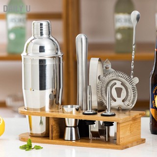 Daily U 10PCS Home Bartending Kit Stainless Steel with Bamboo Tray Cocktail Mixing Tool Set for DIY Novice