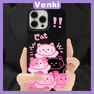 VENKI - สำหรับ iPhone 11 Soft TPU เคสลูกกวาดสีดำเงาน่ารักการ์ตูนแมวสีชมพูป้องกันกล้องกันกระแทกสำหรับ iPhone 14 13 12 11 Pro Max 7 8 Plus X XR