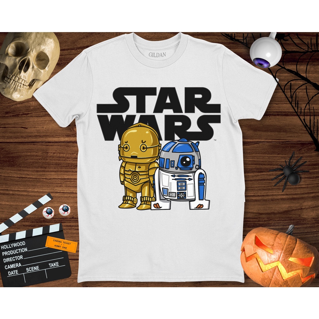 เสื้อยืด พิมพ์ลายกราฟฟิค Star Wars Boba R2-D2 and C-3PO น่ารัก ของขวัญ สําหรับผู้ชาย