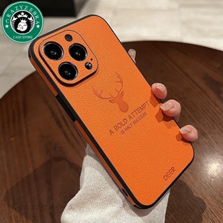 เคสโทรศัพท์มือถือหนัง ทรงสี่เหลี่ยม กันกระแทก ป้องกันกล้อง ลายกวาง หรูหรา สําหรับ IPhone 14 Plus 13 12 11 Pro Max Mini XR XS