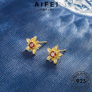 AIFEI JEWELRY แฟชั่น Silver ผู้หญิง แท้ เงิน ทองทับทิม ดอกไม้สด เกาหลี เครื่องประดับ ห่วง 925 ตุ้มหู ต้นฉบับ ต่างหู หนีบ เครื่องประดับ E716