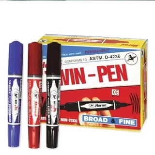 [Lot ใหม่ล่าสุด] ปากกาเคมี 2 หัว ตราม้า ลบไม่ออก Permanent Marker