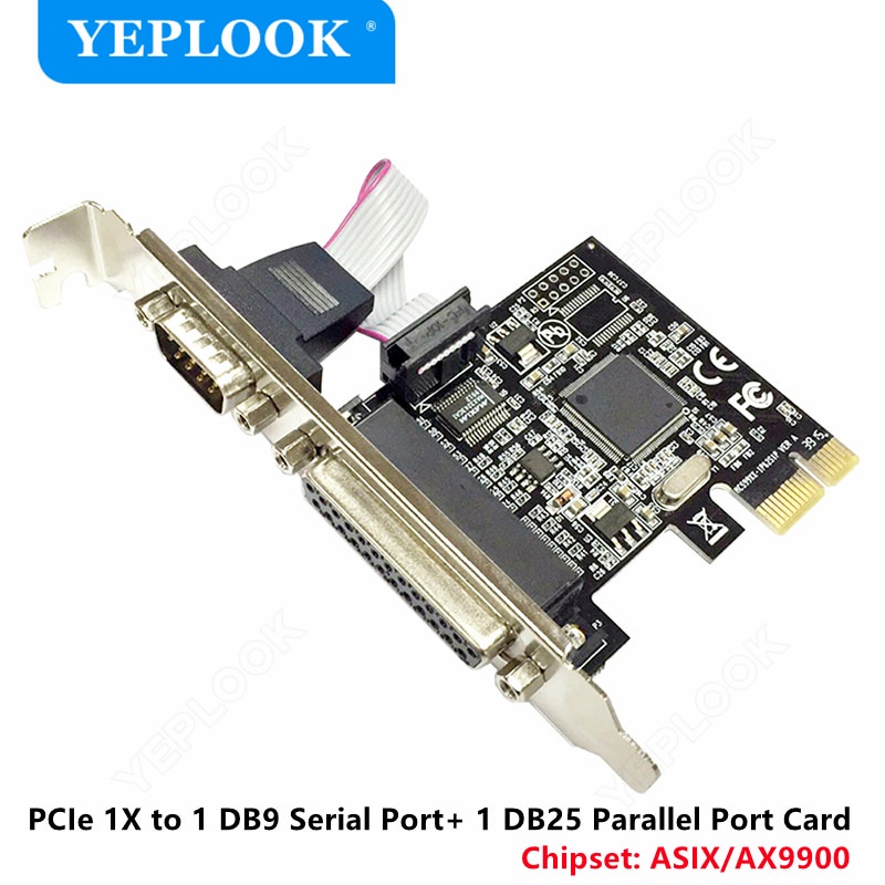 PCIe 1X ถึง 1 พอร์ต DB9 RS232 พอร์ตอนุกรม + 1 พอร์ต DB25 การ์ดขยายพอร์ตขนาน I/O PCI Express Riser กา