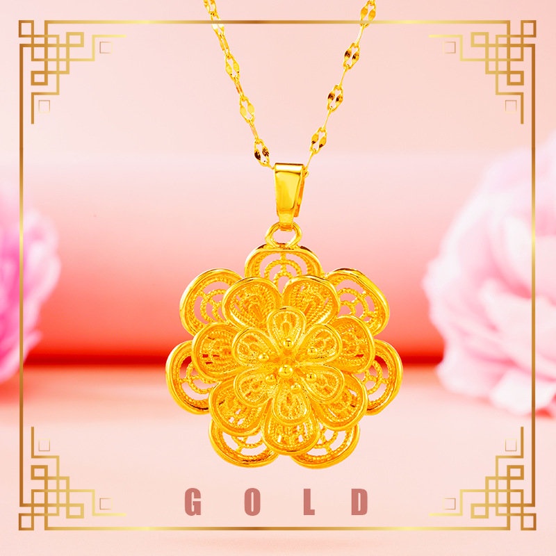[Lucky K Gold] Au999 จี้ดอกไม้สีส้มกลวง สร้อยคอทองคํา 24K