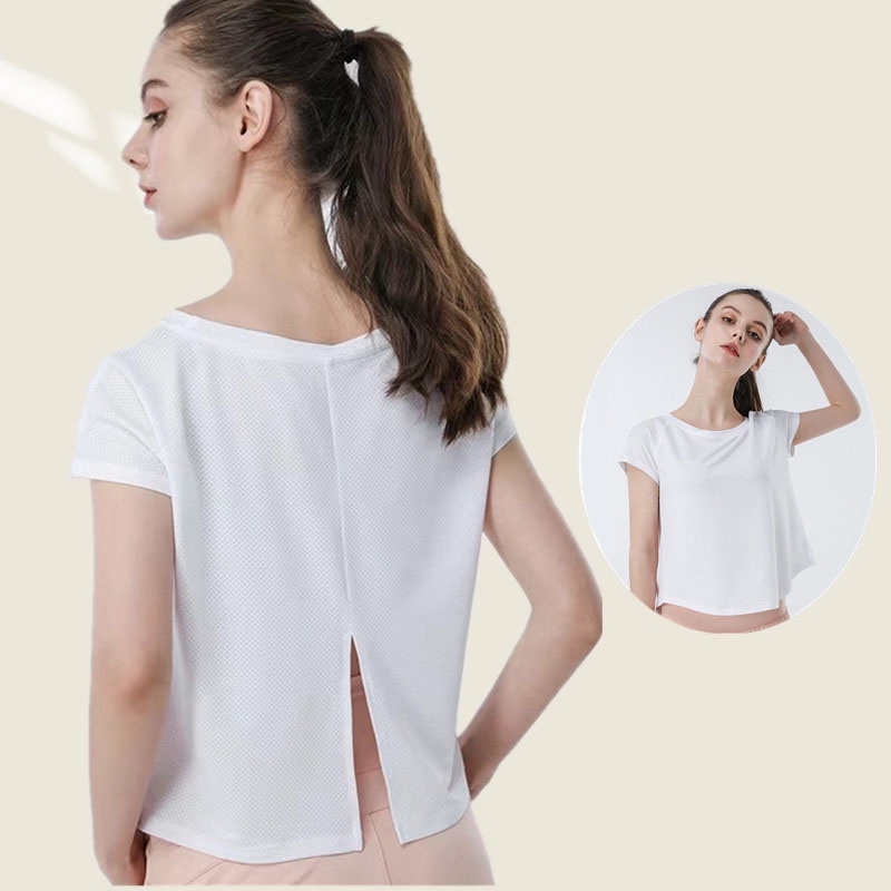 เสื้อยืดแขนสั้น ผ้าตาข่าย ทรงหลวม เหมาะกับใส่เล่นโยคะ ฟิตเนส วิ่ง สําหรับผู้หญิง