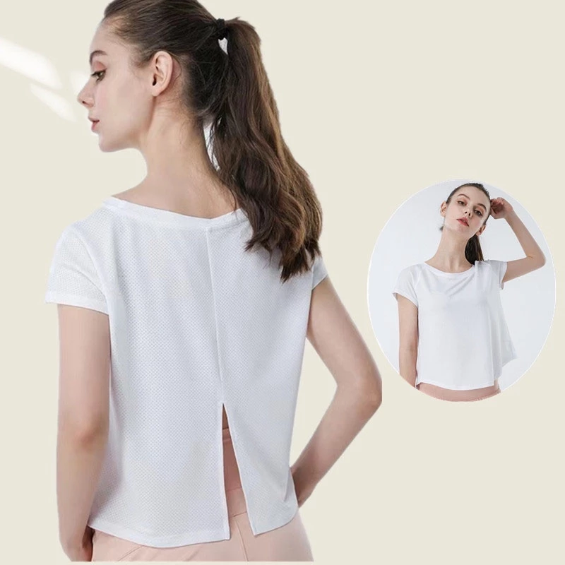 เสื้อยืดแขนสั้นผ้าตาข่ายทรงหลวมสำหรับผู้หญิง