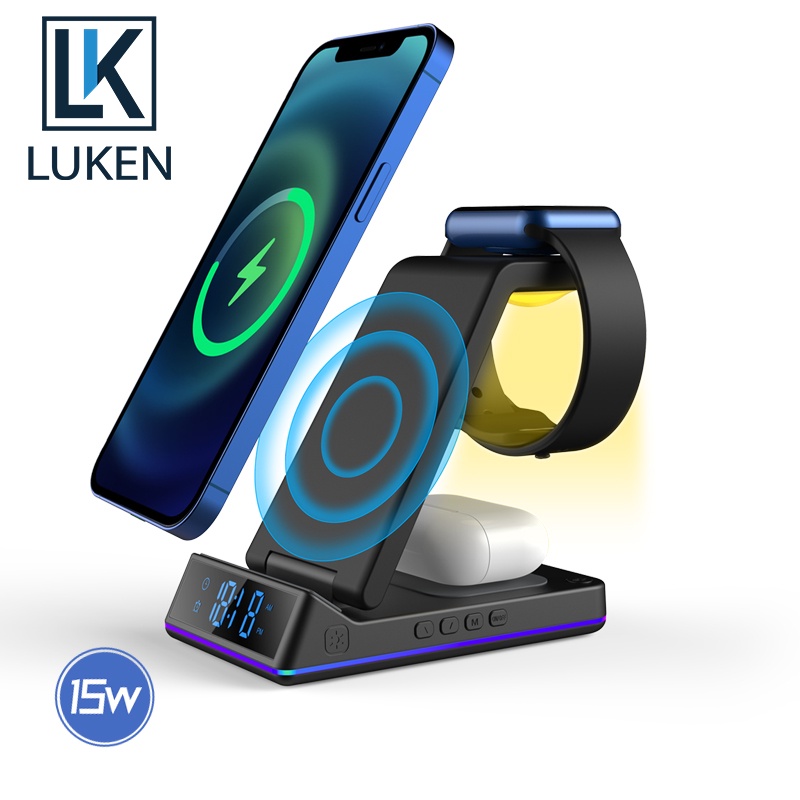 Luken3 in 1 แท่นชาร์จไร้สาย แบบพับได้ ชาร์จเร็ว สําหรับ Galaxy Watch 5Pro 4 3 Active 2 Samsung S23 S22 21 20 LTE Buds Pro