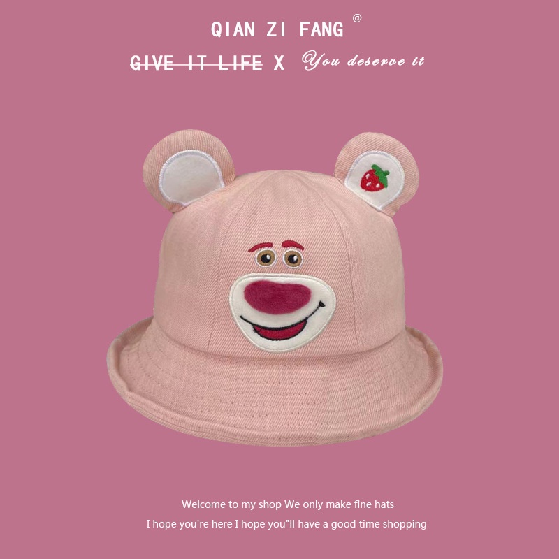 Gt2 Lotso หมวกบังแดด กันแดด กันลม ระบายอากาศ ลายหมีสตรอเบอร์รี่ เหมาะกับฤดูใบไม้ผลิ ฤดูร้อน กลางแจ้ง