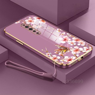 เคสโทรศัพท์มือถือ ซิลิโคน ลายผีเสื้อ พร้อมสายคล้อง สําหรับ oppo reno oppo reno 2 oppo reno 2F oppo reno 3 oppo reno 3 pro