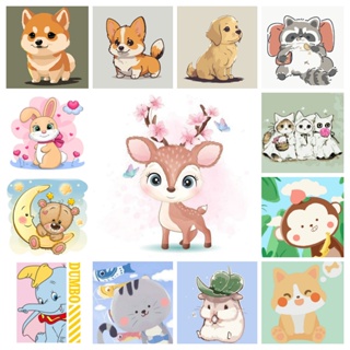 ภาพวาดสีน้ํามันดิจิทัล ตามตัวเลข บนผ้าใบ รูปสัตว์น่ารัก ขนาด 20x20 ซม. DIY สําหรับเด็ก