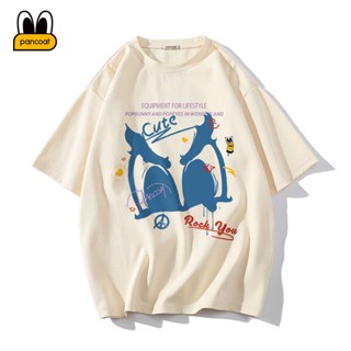 Pancoat เสื้อยืดลําลอง แขนสั้น แขนครึ่ง ทรงหลวม แฟชั่นฤดูร้อน สําหรับผู้ชาย คู่รัก