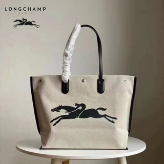 Longchamp กระเป๋าสะพายไหล่ กระเป๋าช้อปปิ้ง ผ้าแคนวาส สําหรับผู้หญิง