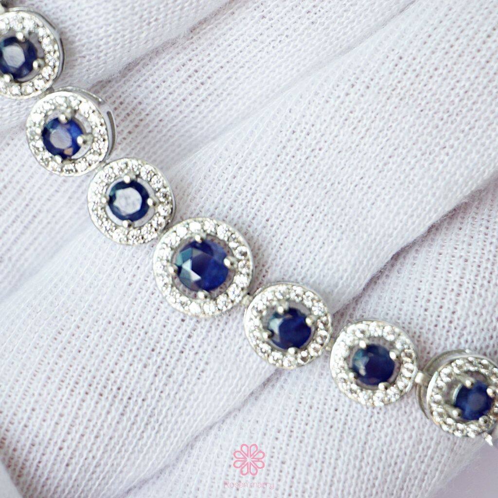 Rosen'marry/ข้อมือพลอยไพลินแท้ ตัวเรือนเงินแท้ พร้อมกล่อง RB007 พลอยแท้เสริมดวง ของขวัญ