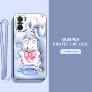 เคสโทรศัพท์มือถือ ซิลิโคนนิ่ม TPU ลายการ์ตูนกระต่าย ไดโนเสาร์ 3D พร้อมสายคล้อง สําหรับ Xiaomi POCO F3 Redmi K40