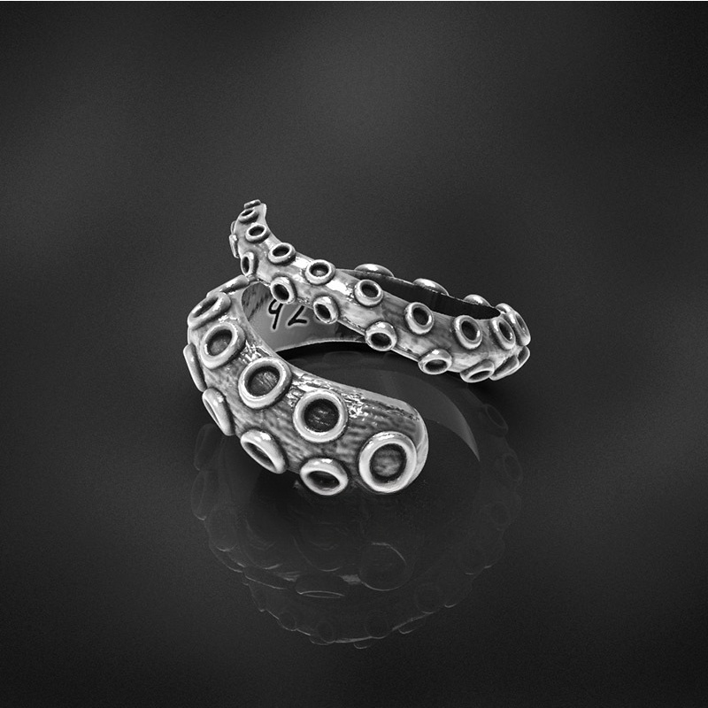 เครื่องประดับเงิน 925 แหวน Retro Handmade Octopus Tentacle อุปกรณ์ที่ไม่ซ้ํากันปรับเปิด
