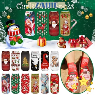 ZAIJIE24 Christmas Socks Holiday Happy New Year Cotton Santa Claus