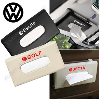 กล่องทิชชู่ ที่บังแดดรถยนต์ ที่ใส่กระดาษทิชชู่ คลิป สําหรับ Volkswagen Polo Beetle Vento Jetta Tiguan Golf กล่องเก็บของในรถ ออแกไนเซอร์ หนัง Pu แขวนสร้างสรรค์ อุปกรณ์ตกแต่งภายในรถ