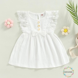 Babyclothes-ชุดเดรส แขนกุด คอกลม ลายลูกไม้ ประดับโบว์ แฟชั่นฤดูร้อน สําหรับเด็กทารกแรกเกิดผู้หญิง 0-24 เดือน