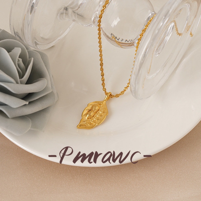 Pmrwc | สร้อยคอใบไม้สีทอง 24เค ใบผู้หญิงถั่วลิสงเครื่องประดับคลาสสิก เอฟเอส13