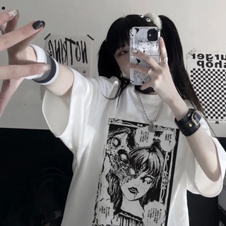 Japanese Anime Horror T-Shirt Tomoe Gothic Short Sleeve Summer Harajuku Top