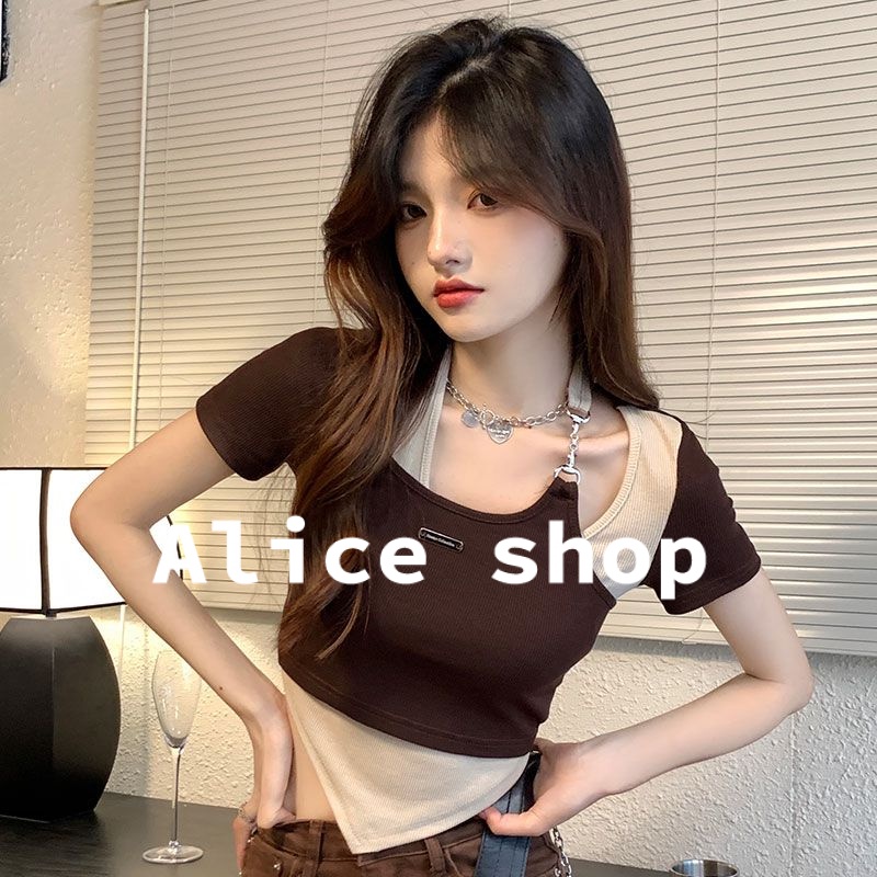 Alice เสื้อยืดครอปท็อป แฟชั่นสําหรับผู้หญิง Y2K A29J0Zx A29J19B