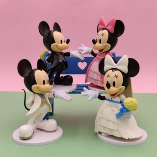 Disney Q Version Mickey Minnie Donald Duck White Wedding Dress Wedding Cake Ornaments Handmade Toy Model FySW