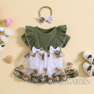 Babygarden-0-24 เดือน ชุดรอมเปอร์ เย็บปักถักร้อย ดอกไม้ ริบ ย่น คอกลม ชุดเดรส รอมเปอร์ พร้อมโบว์คาดศีรษะ ฤดูร้อน สําหรับเด็กผู้หญิง