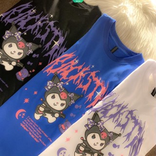 เสื้อยืดแขนสั้นลําลอง ผ้าฝ้าย ทรงหลวม ลายการ์ตูน Kuromi Sanrio แฟชั่นฤดูร้อน สไตล์ญี่ปุ่น สําหรับผู้หญิง และนักเรียน 2023