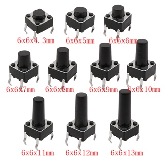 แผงสวิตช์ปุ่มกด PCB ขนาดเล็ก 6x6 มม. DIP 4Pin 6*6*4.3 มม. 5 มม. 6 มม. 7 มม. 8 มม. - 25 มม. 50 ชิ้น