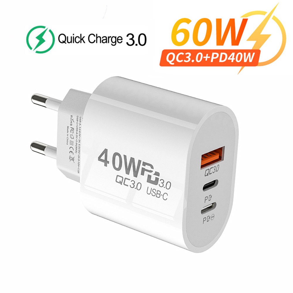อะแดปเตอร์ชาร์จโทรศัพท์มือถือ 60W 5A Type-C USB-A USB-C 3A PD QC 3.0 สําหรับ iPhone Samsung