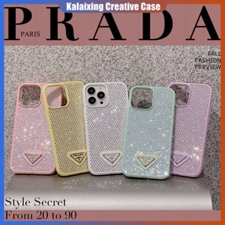 PRADA เคสโทรศัพท์มือถือ ประดับเพชรเทียม หรูหรา สําหรับ iPhone 15 Pro Max 15 Plus 15