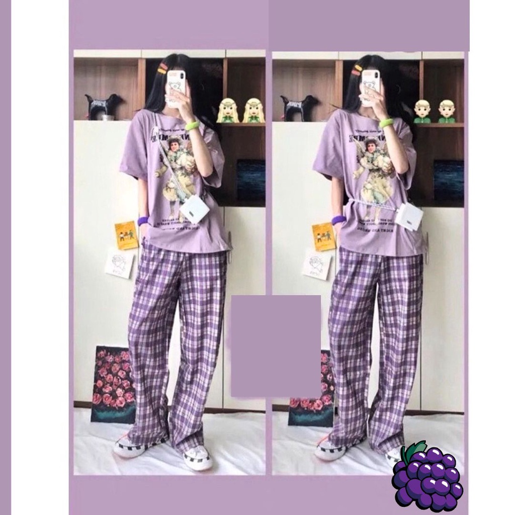 ชุดเซท เสื้อลายการ์ตูน+กางเกงสก็อต เนื้อผ้านิ่ม ใส่สบาย ลายน่ารักสดใส สไตล์เกาหลี #061 - รูปที่ 4