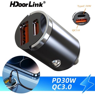 Hdoorlink PD30W USB C อะแดปเตอร์ชาร์จในรถยนต์ ชาร์จเร็วมาก สําหรับ Samsung Xiaomi PD Quick Charge 3.0 Dual Port Mini Car Charger