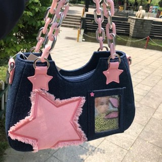 [Unique Pain Bag] กระเป๋าถือ กระเป๋าสะพายไหล่ ผ้ายีน สไตล์ญี่ปุ่น สําหรับเด็กผู้หญิง 2023 y2k