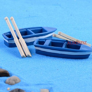 ALISONDZ มาใหม่ โมเดลเรือไม้ เรซิ่น จิ๋ว สีฟ้า ขนาดเล็ก สร้างสรรค์ สําหรับเด็ก 1 ชิ้น และไม้พาย 2 ชิ้น