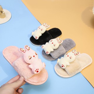 New style foreign style autumn and winter childrens plush cute cartoon rabbit cotton slippers baby indoor warm cotton slippers network celebrities