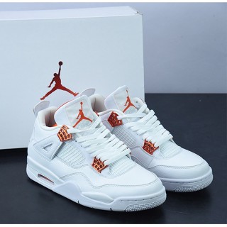 Nike Air Jordan 4 รองเท้าผ้าใบลําลอง ข้อสูง สีขาว แดง สําหรับผู้ชาย ผู้หญิง เหมาะกับการเล่นบาสเก็ตบอล MTK4