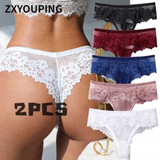 Zxyouping 2 ชิ้น แฟชั่น ลูกไม้ โปร่งใส ทอง สําหรับผู้หญิง เซ็กซี่ กลวง ด้านหลัง T กางเกงชั้นใน เอวต่ํา ชุดชั้นใน หญิง S-XL