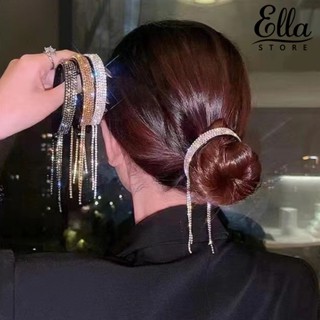 Ellastore123 กิ๊บติดผมหางม้า กันลื่น ประดับพู่ พลอยเทียม สไตล์เกาหลี