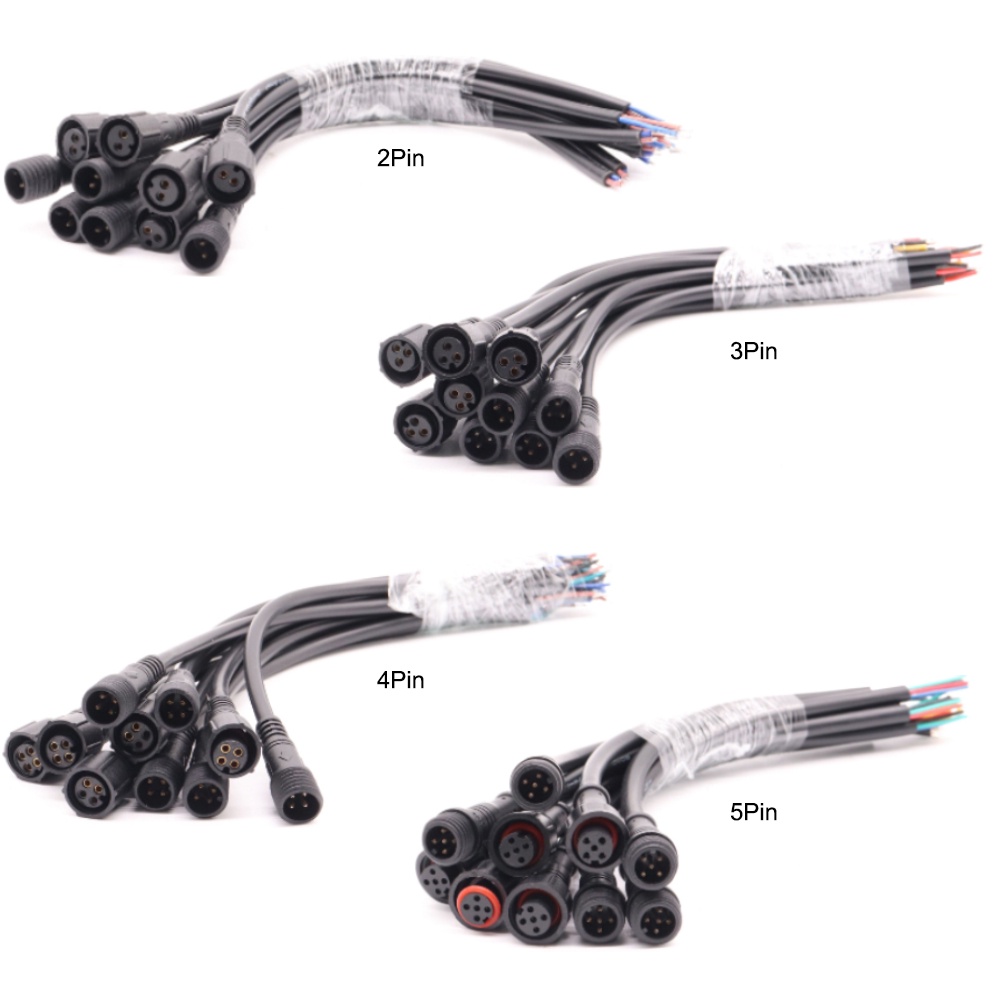 สายเคเบิลเชื่อมต่อไฟ LED 2pin 3pin 4pin 5pin ตัวผู้ เป็นตัวเมีย IP68 กันน้ํา 20 ซม. สีดํา สําหรับสายไฟ ws2812 ws2811 5050 rgb rgbw 5 คู่