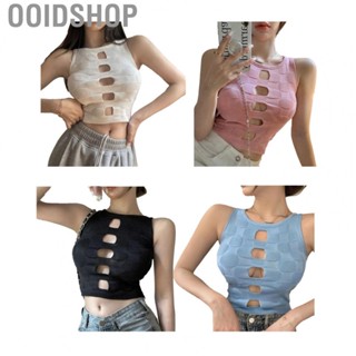 Ooidshop Hollow Front Knitted Vest  Plain Color Soft  Fit Sleeveless Elastic Top for Beach Female