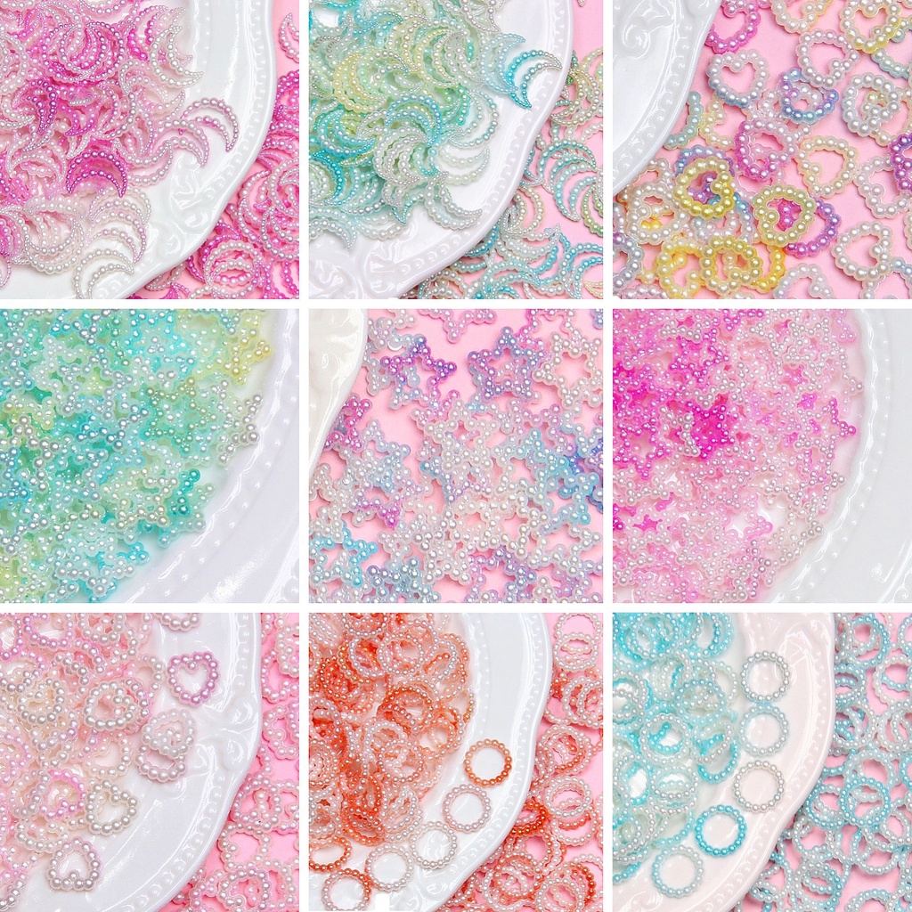 10 ชิ้น Dream Gradient ABS Pearl Two-Tone Ribbon Love Patch ขายส่ง DIY ครีมเจลเล็บอุปกรณ์เสริม