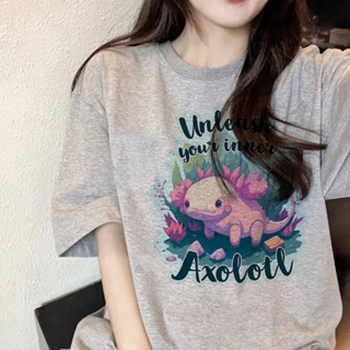 เสื้อยืด ลายมังงะ Axolotl Y2K สไตล์ฮาราจูกุ สําหรับผู้หญิง 2000s