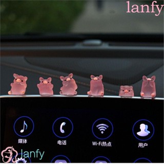 Lanfy ตุ๊กตาเรซิ่น รูปการ์ตูนหมูสีชมพู สําหรับตกแต่งกระจกมองหลังรถยนต์